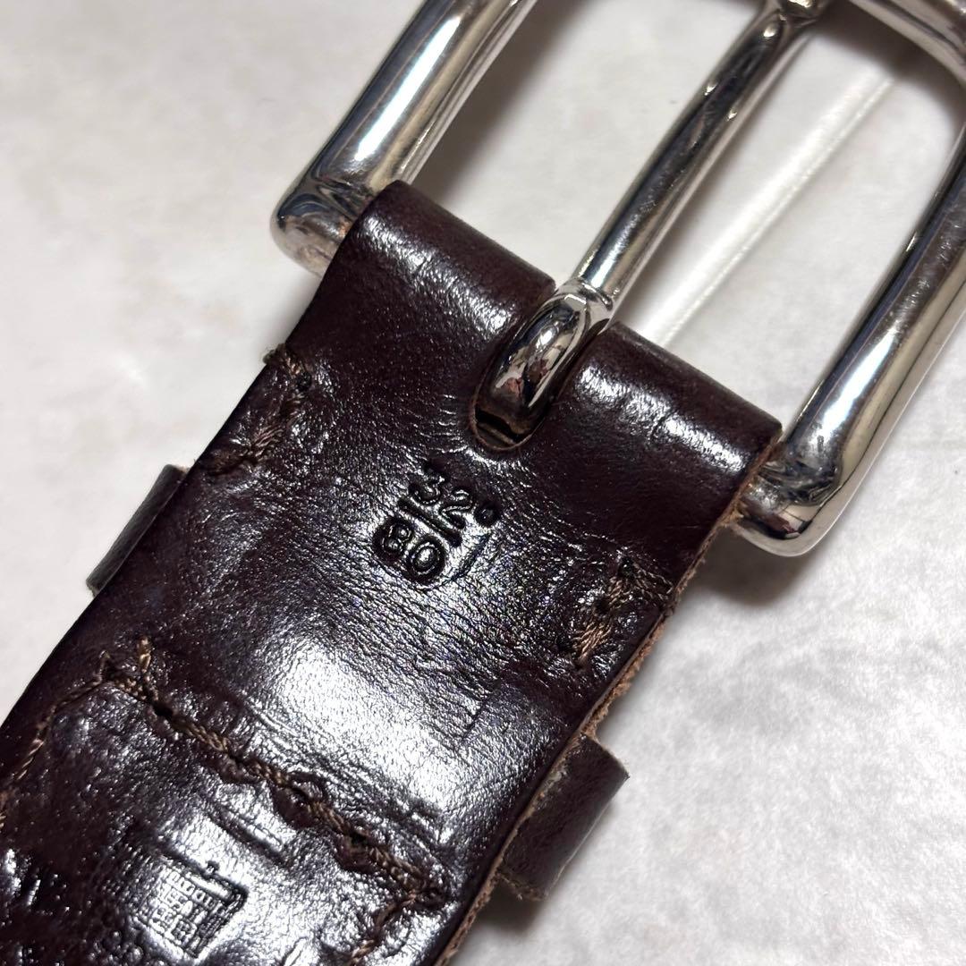 【美品】ホワイトハウスコックス メッシュレザーベルト 32/80 ダークブラウン