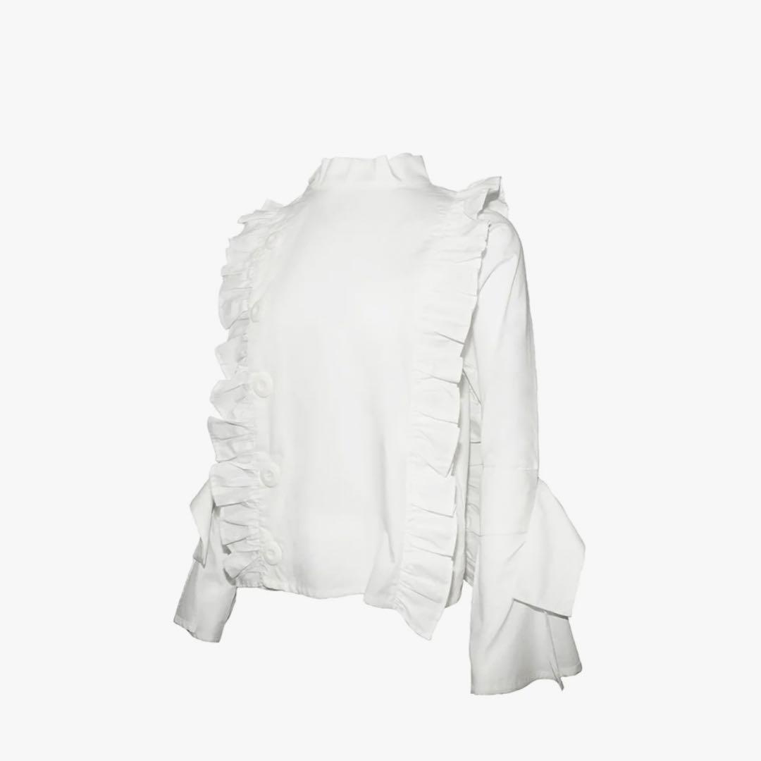 トップス button frill blouse