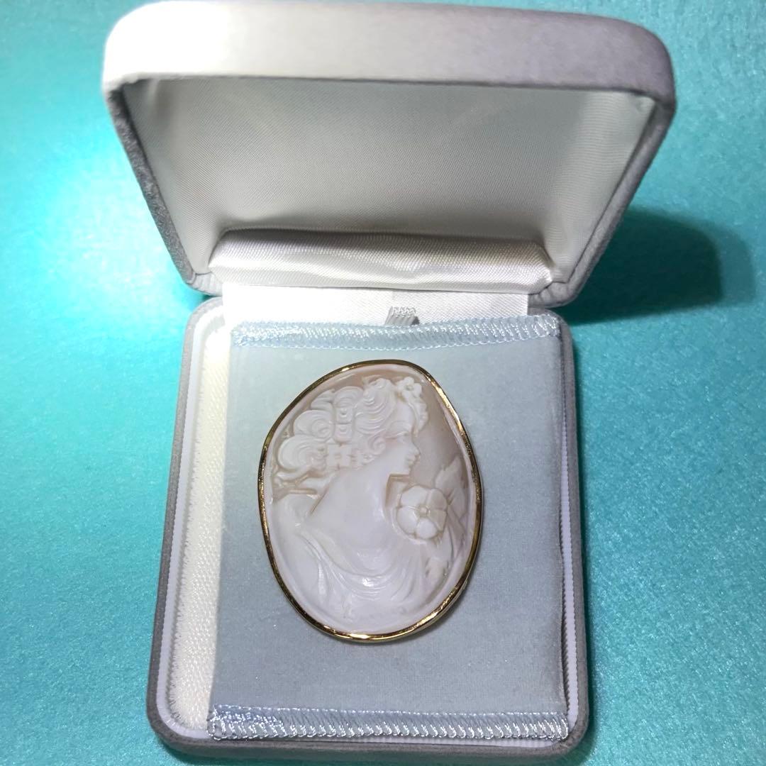 カメオブローチ K18 貴婦人 花 シェル アンティーク調