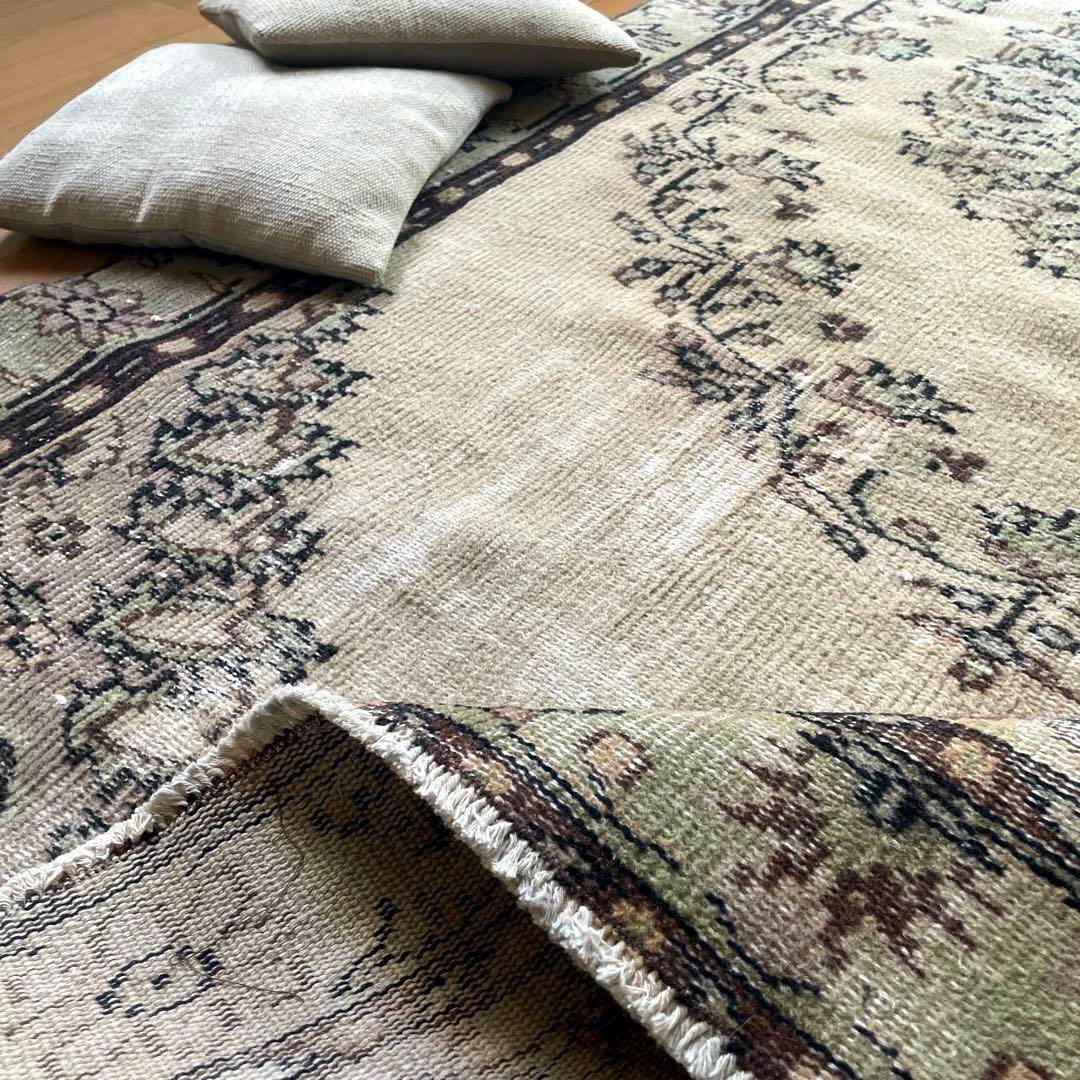 超大判144×269メダリオン　ベージュブラウン　トルコヴィンテージラグ