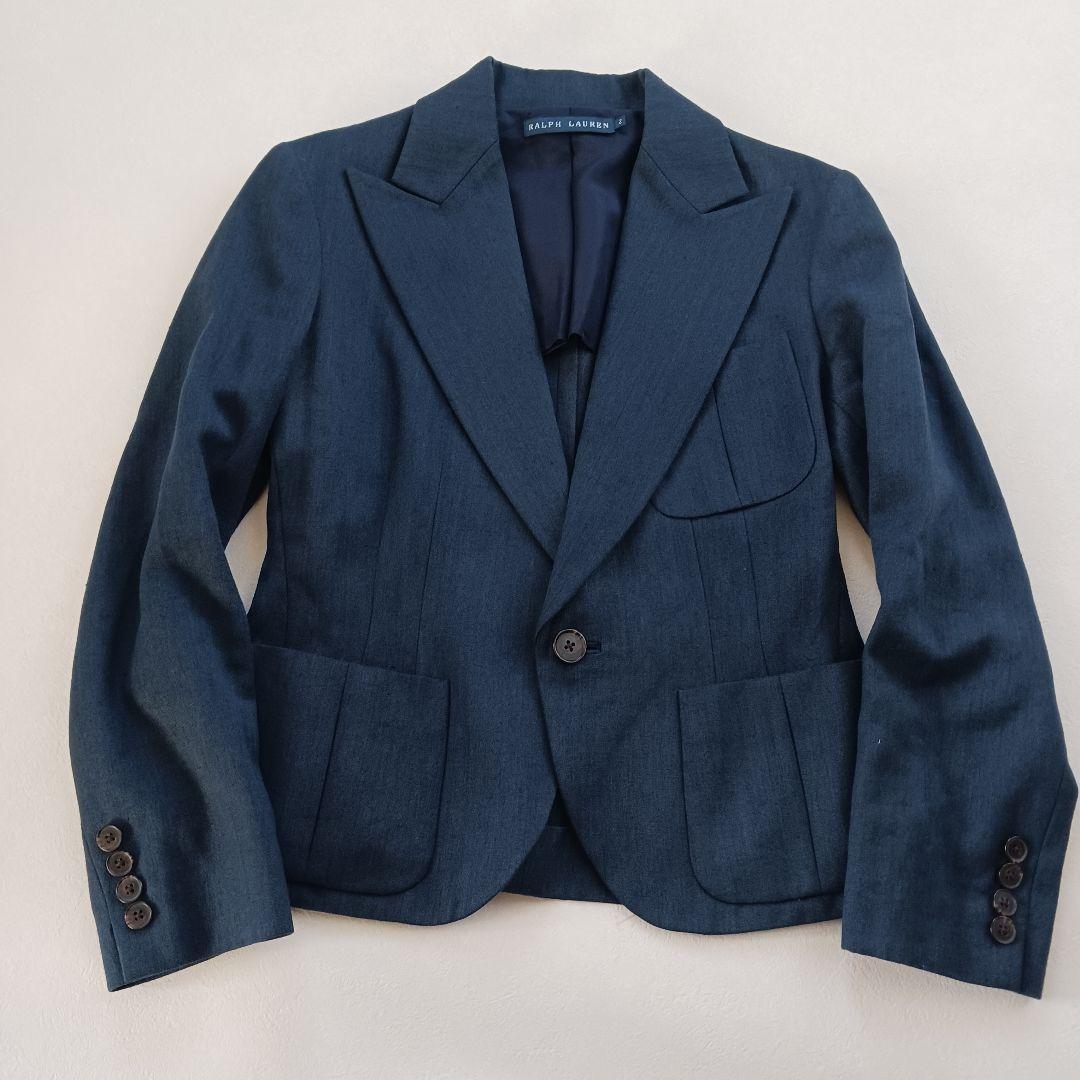 ラルフローレン パンツスーツセットアップ ワイドパンツ テーラード ネイビー