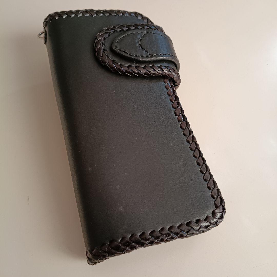 レザー バイカーズウォレット 編み込み 長財布