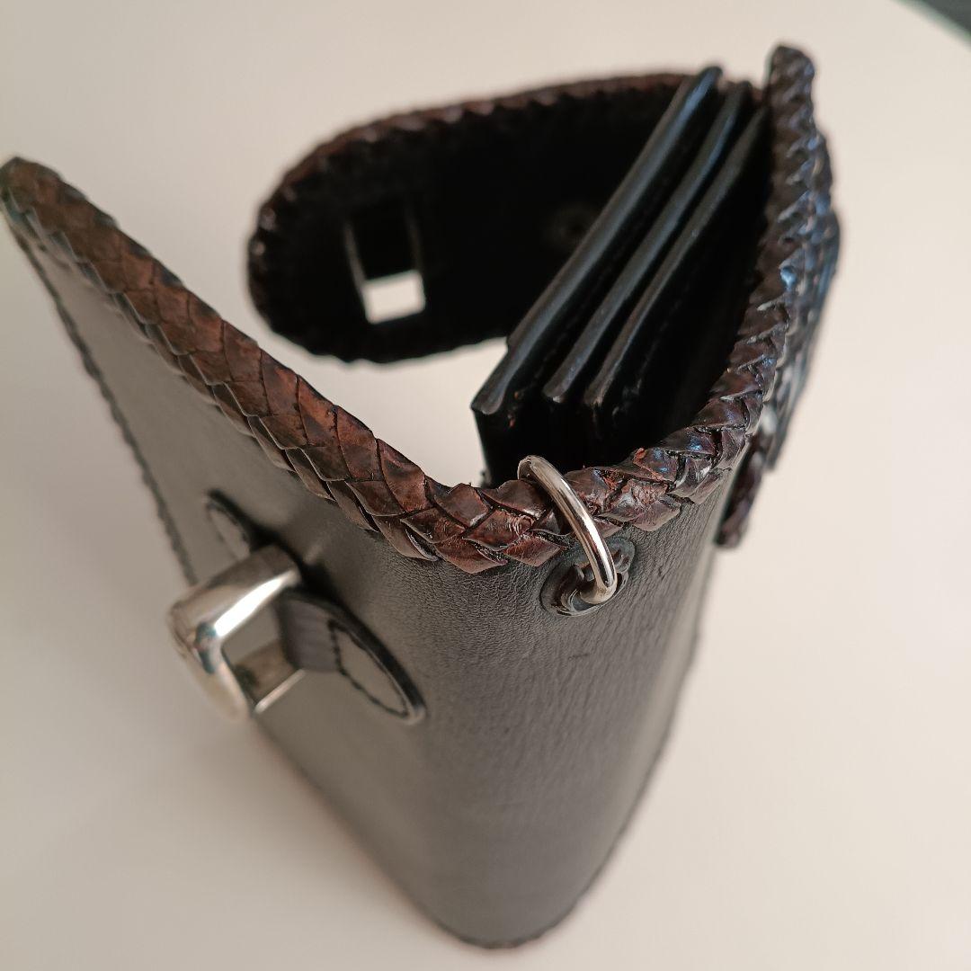 レザー バイカーズウォレット 編み込み 長財布