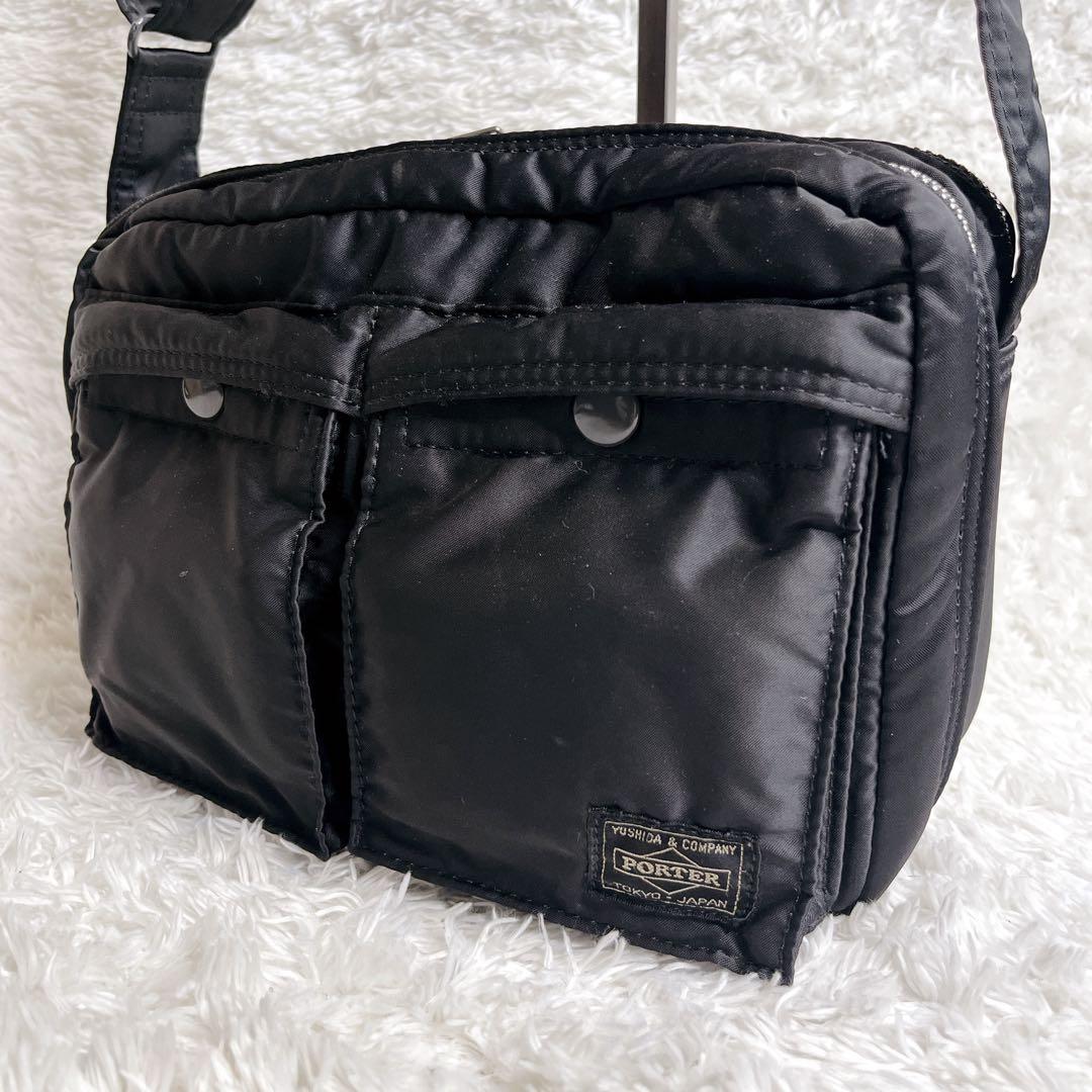 美品 ポーター タンカー 二層 ショルダーバッグ ブラック 肩がけ 黒 2室