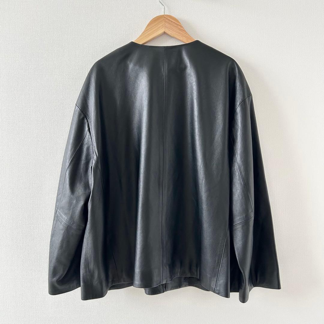美品✨自由区　レザージャケット　ノーカラー　ブラック　大きいサイズ50