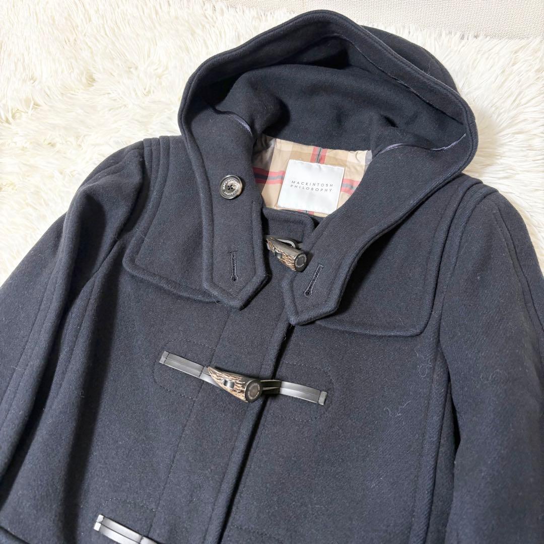 マッキントッシュフィロソフィー ハウスチェック裏地 ロングダッフルコートネイビー