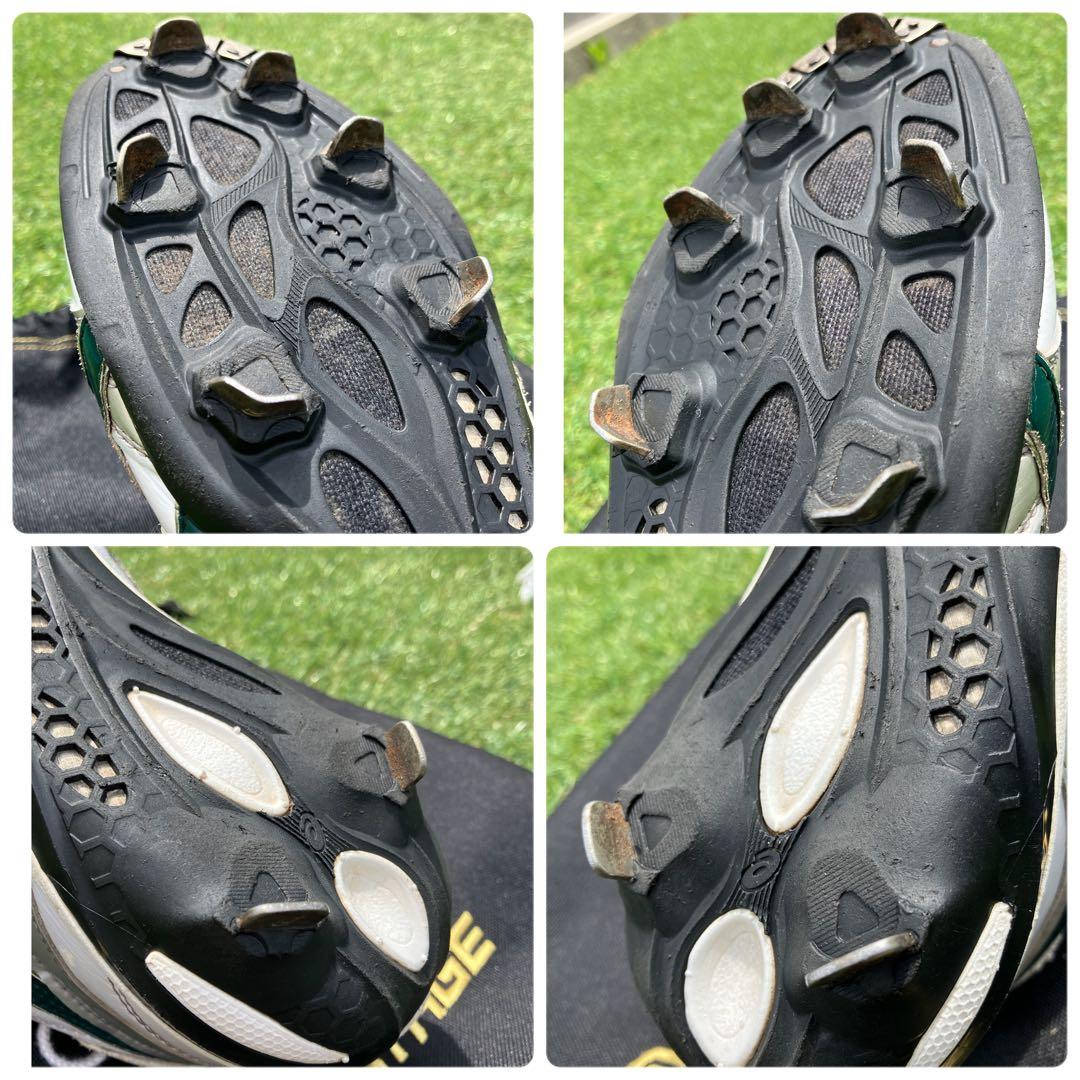 アシックス オーダー 野球 スパイク 白 緑ライン 金属スパイク