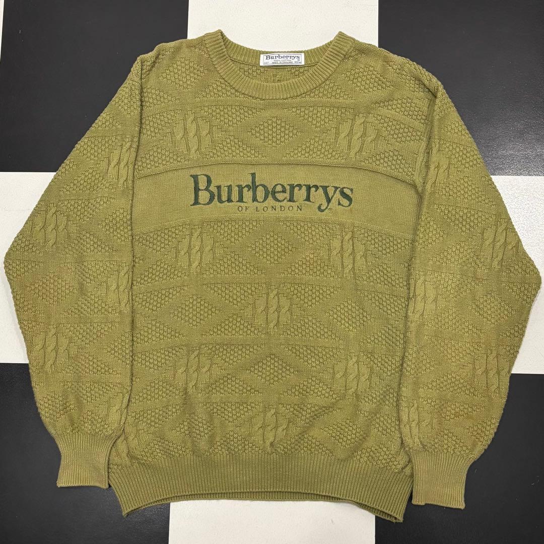 イングランド 製 Burberry's ロゴ ケーブル ニット 40 カーキ