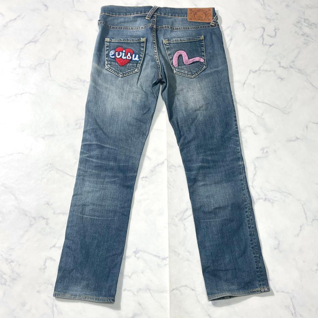 EVISU 刺繍ロゴ カモメ ハート ストレートデニムパンツ 恵比寿 25