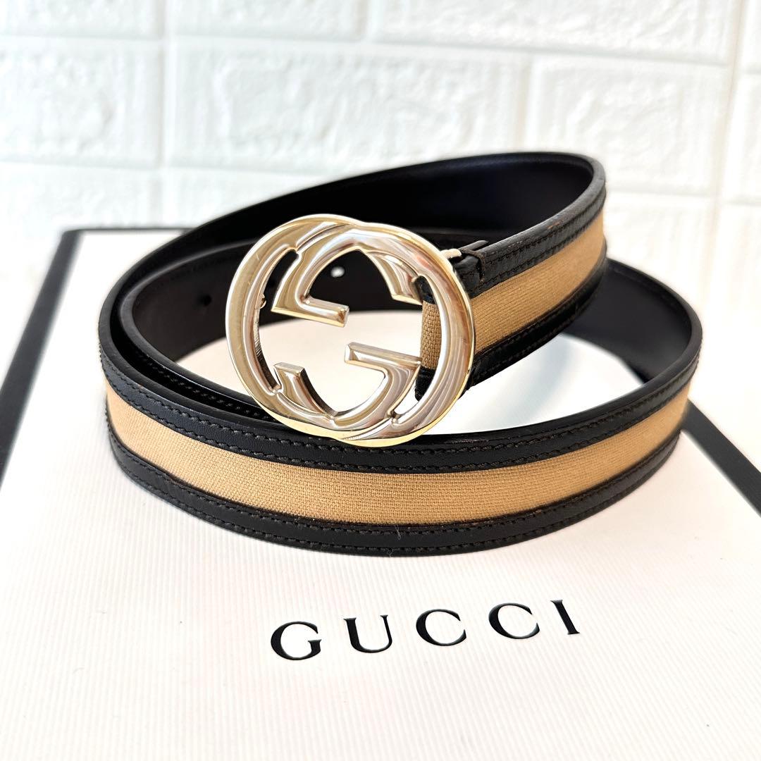 未使用級✨希少 GUCCI ベルト インターロッキング GGバックル ブラウン