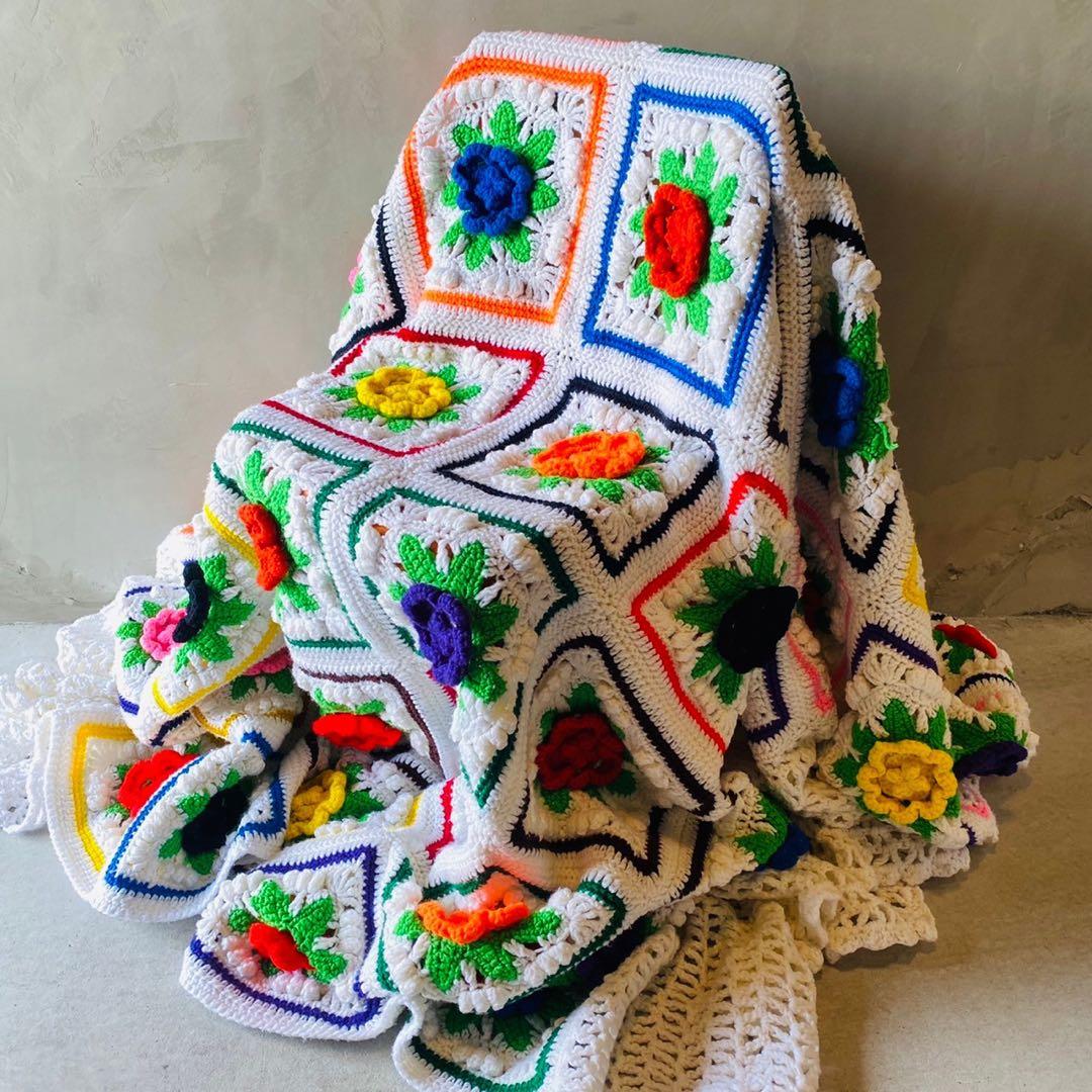 【1970s USA vintage】グラニーブランケット クロシェビッグサイズ