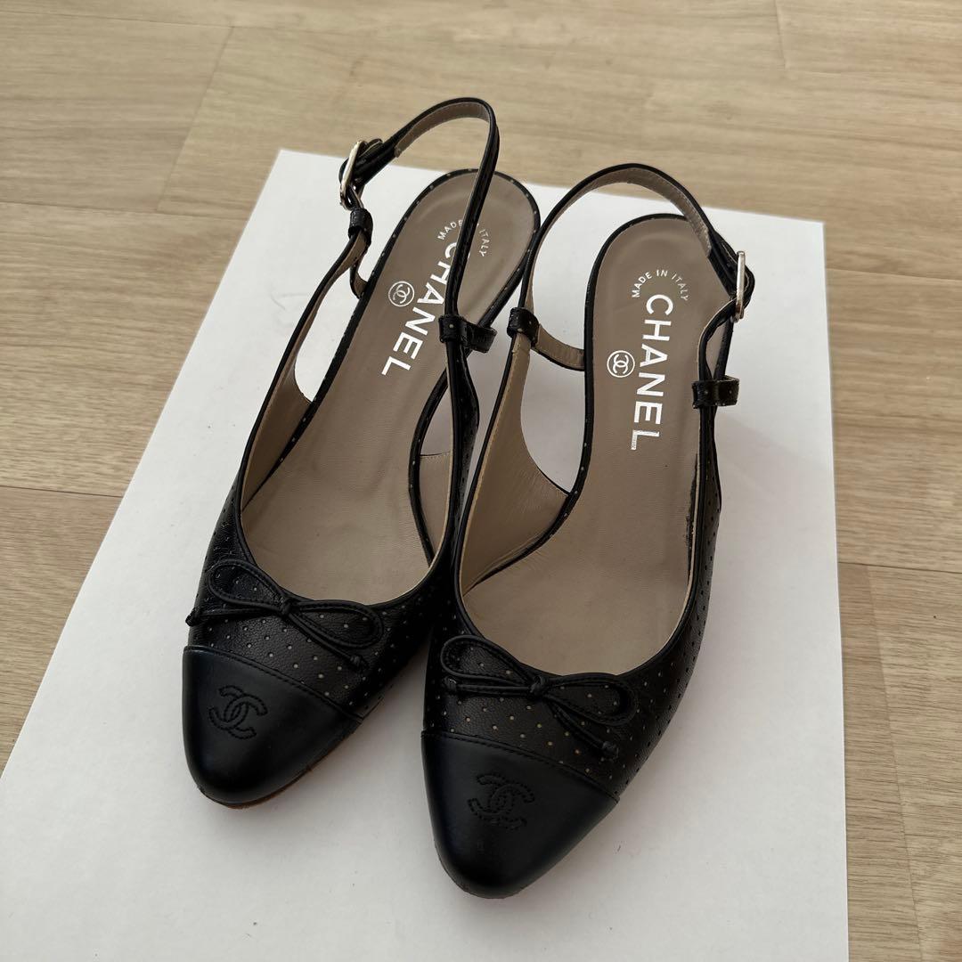 CHANEL ブラックレザー ミュール 36½