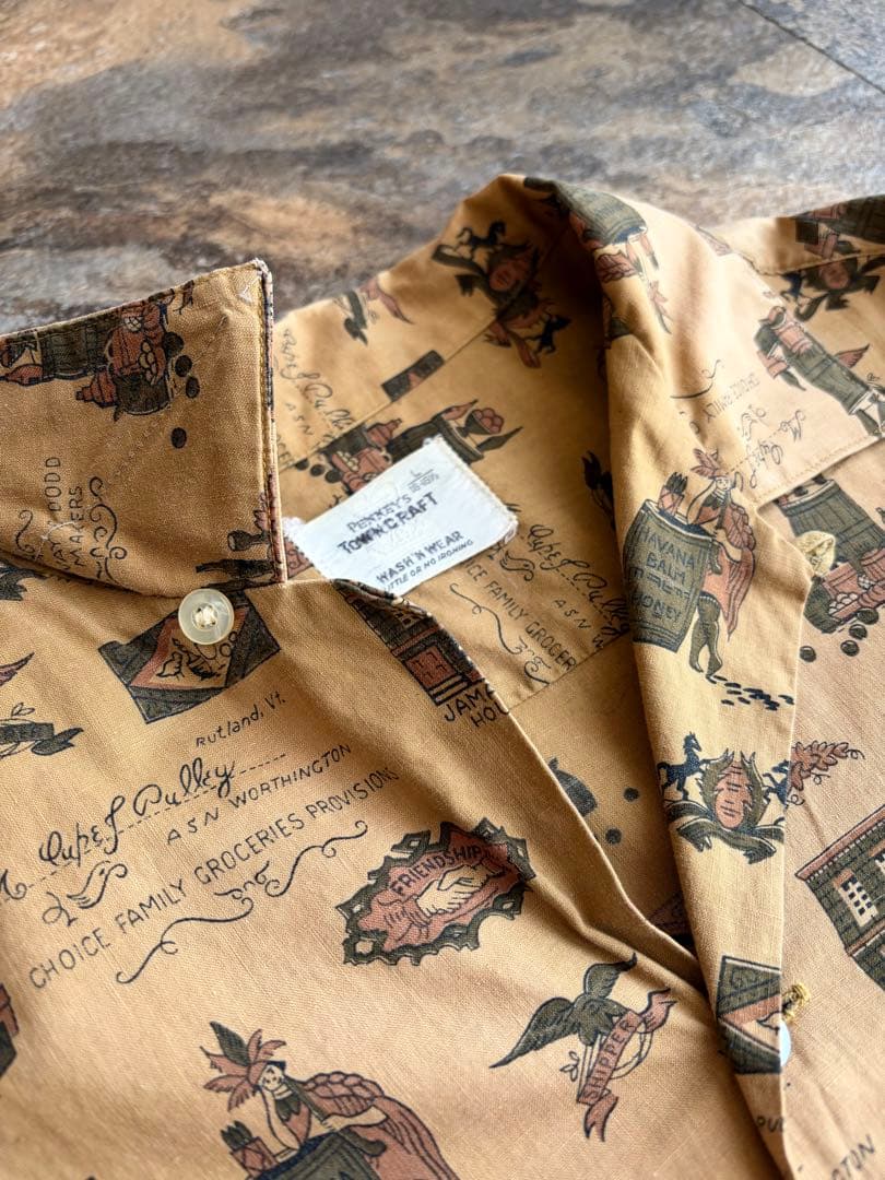 60s TOWNCRAFT タウンクラフト 船タグ オープンカラーシャツ L