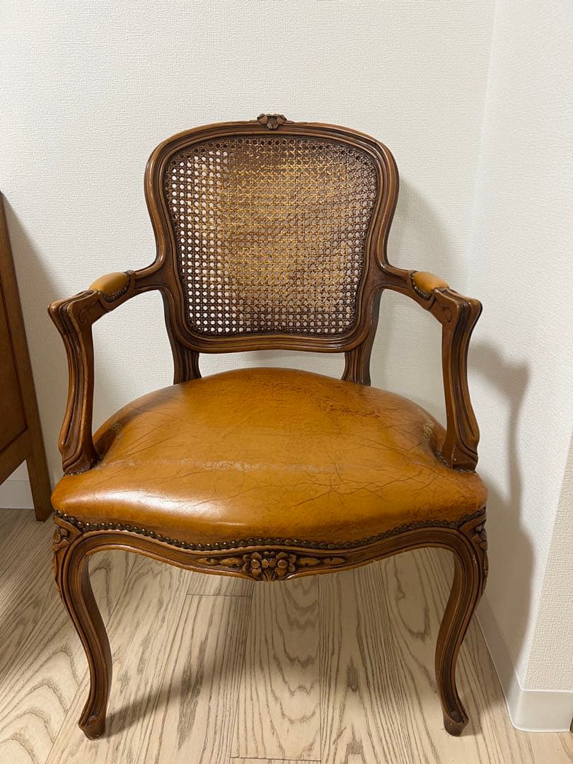 ヴィンテージ アンティーク レザー 猫脚 ラタンチェア 一点物
