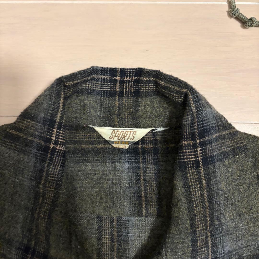 配色◎ 50s 60s SPORTS ヴィンテージ　ウールシャツ　　三角タグ