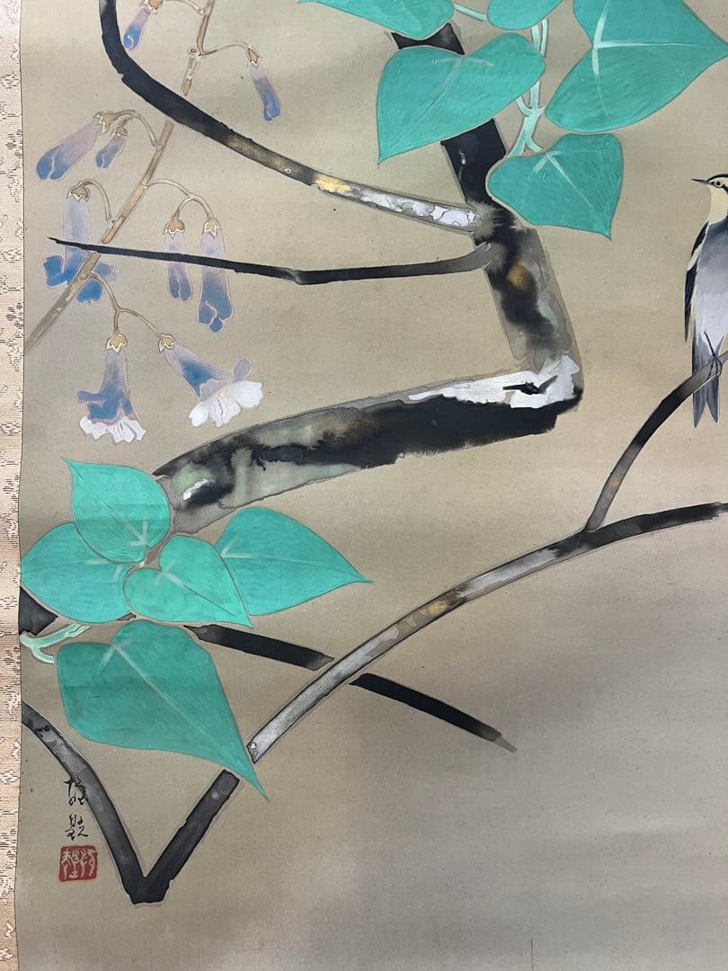 掛け軸　日本画 ［桐の花］絹本　木箱　送料込み！