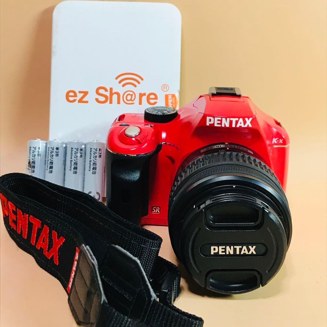 ペンタックス K-x 赤色⭐️Wi-Fi SD アダプター+単3電池4本付属