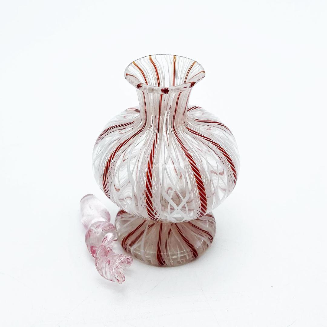 ヴェネチアガラス ムラノ イタリア 香水瓶 フィリグラーナ ロゼ レース模様