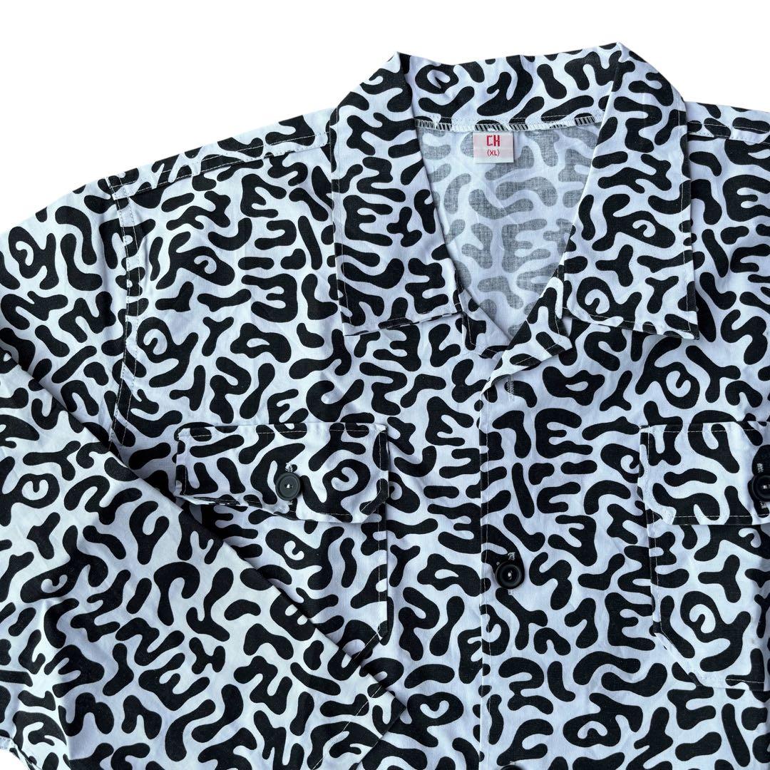 80s 韓国軍 バクテリアカモ コットンシャツ 初期 ブラックボタン XL 希少