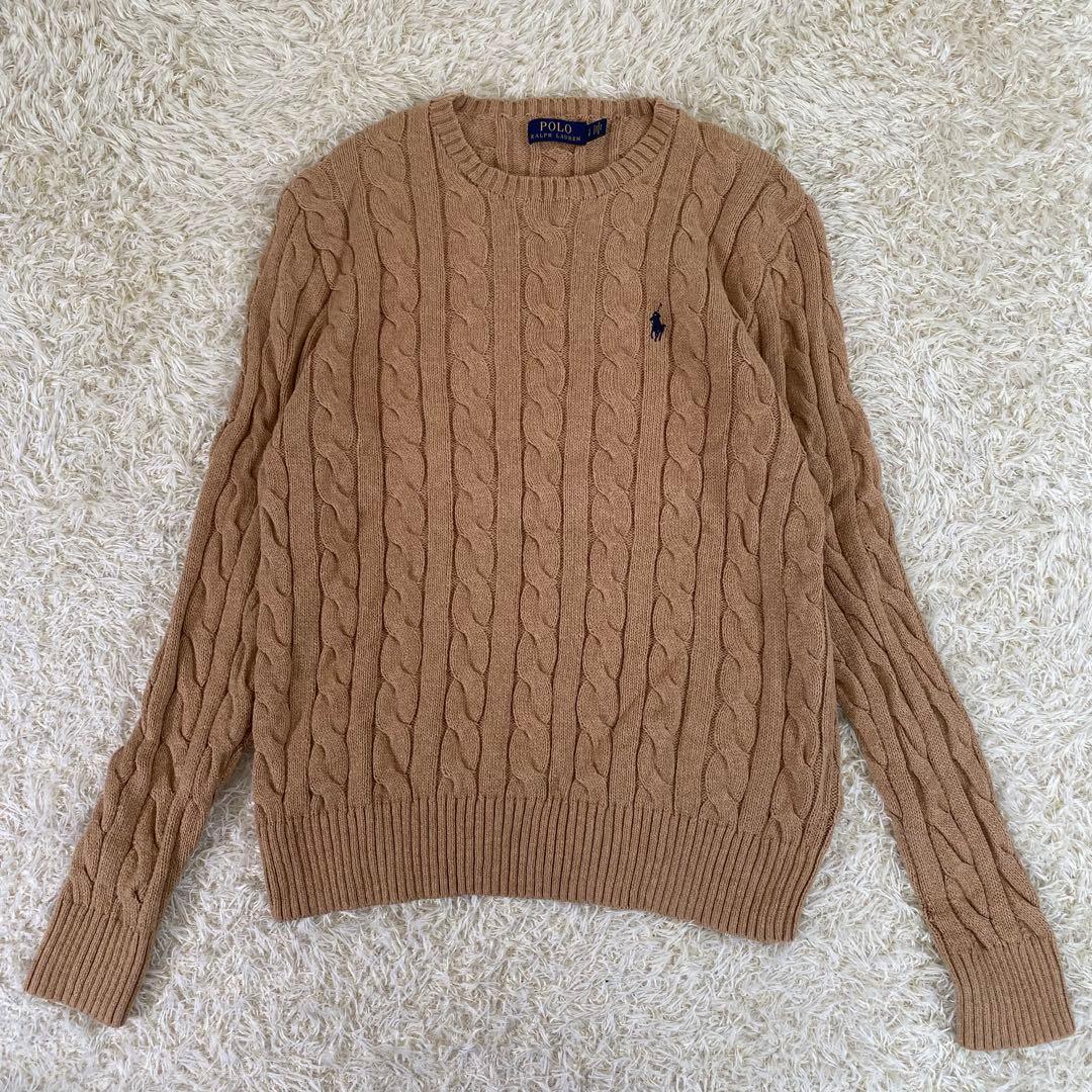 【美品】ポロラルフローレン　ケーブルニット　ユニセックス　メンズ　茶　L相当