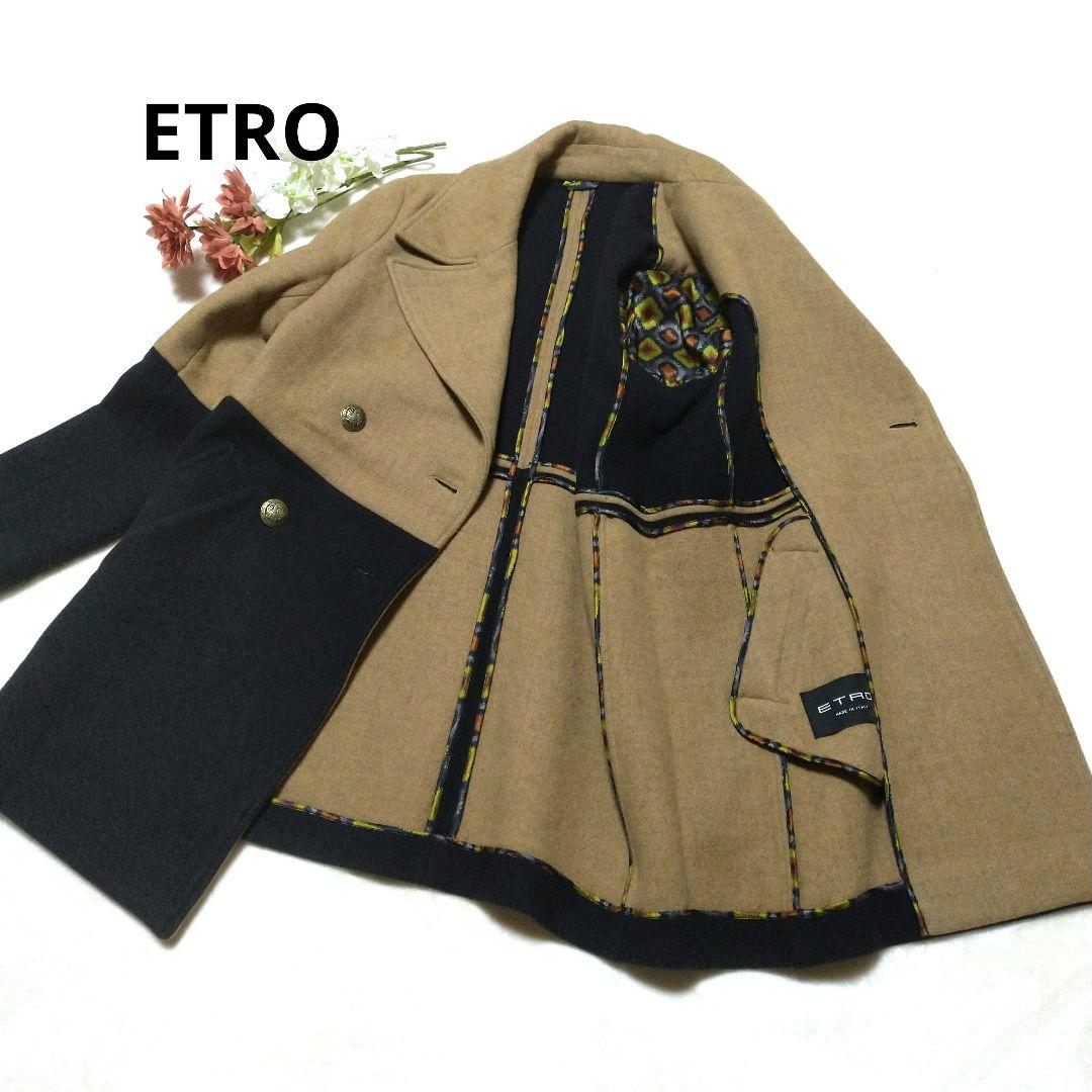 美品 エトロ メルトンウール100　 ピーコート MーL