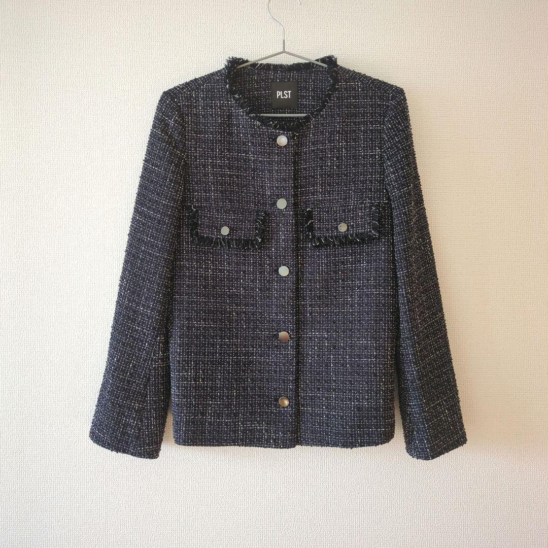 PLST プラステ ネイビー ツイード ジャケット ペプラム