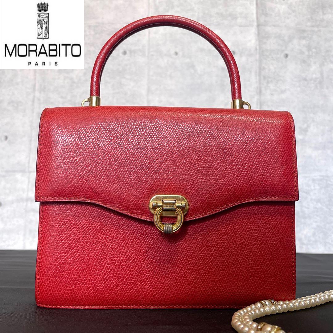 【MORABITO】モラビト レザー レッド ゴールド金具 2WAYハンドバッグ