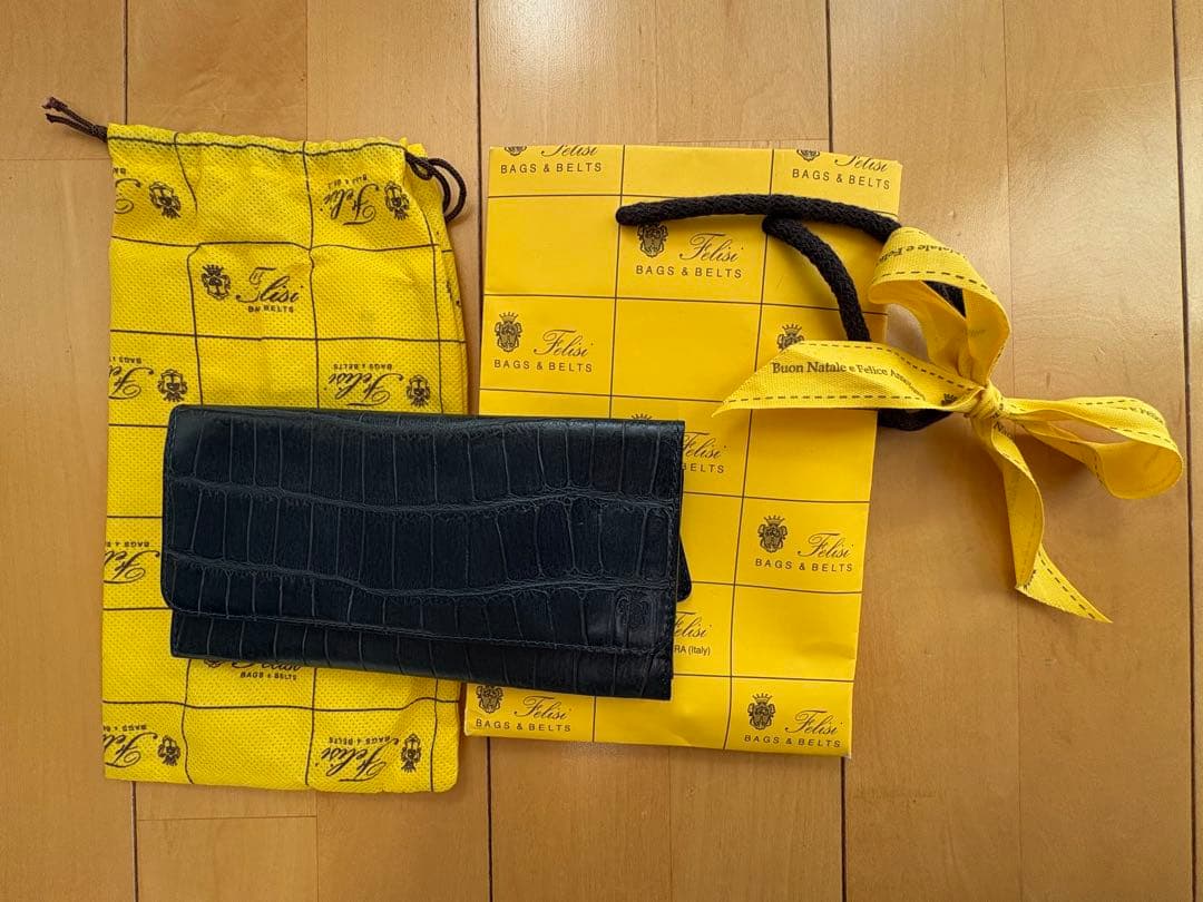 フェリージ　クロコダイルレザー ネイビー 長財布