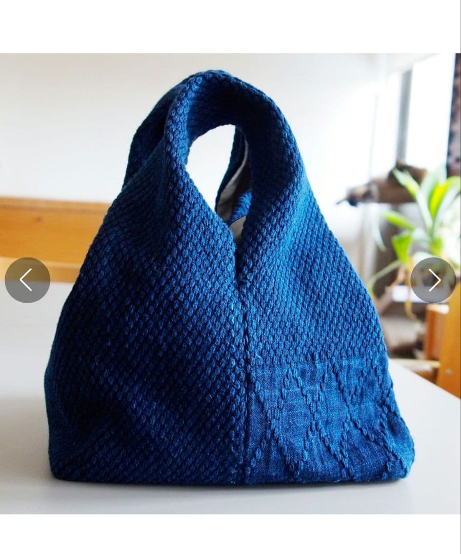 武州正藍染　手提げバッグ　小　二重刺子　濃紺