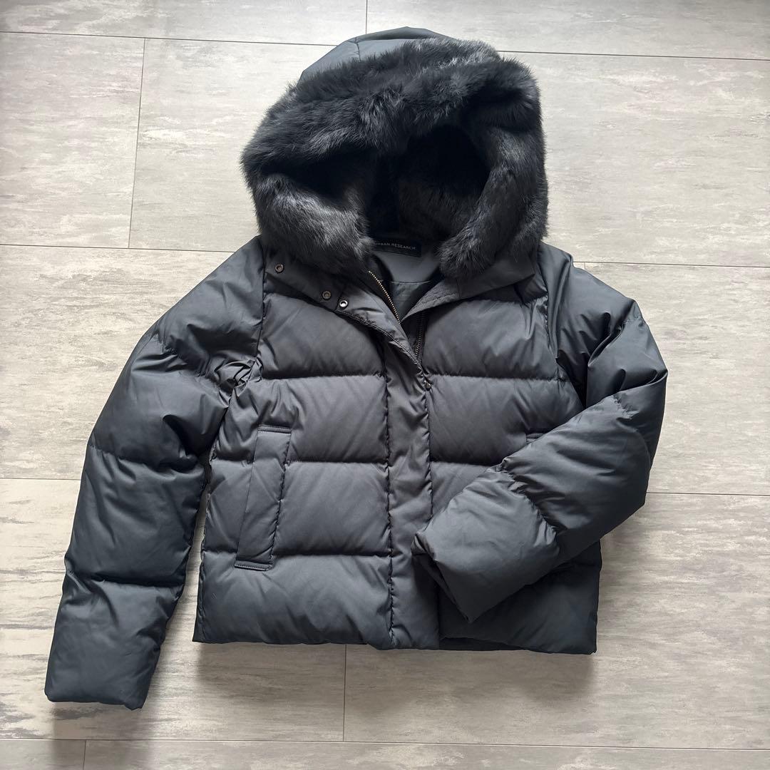 URBAN RESEARCH ラビットフードストレッチショートダウン36 黒