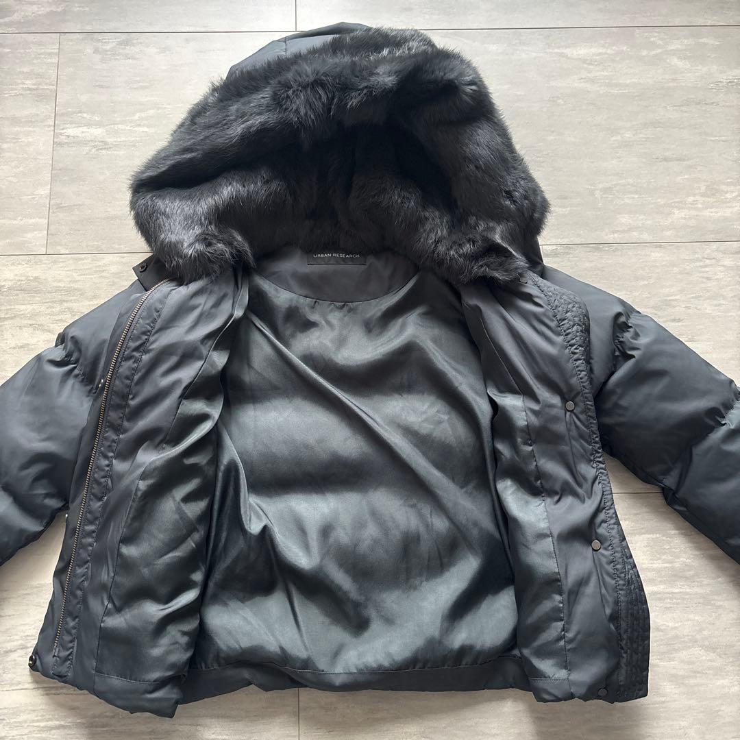 URBAN RESEARCH ラビットフードストレッチショートダウン36 黒