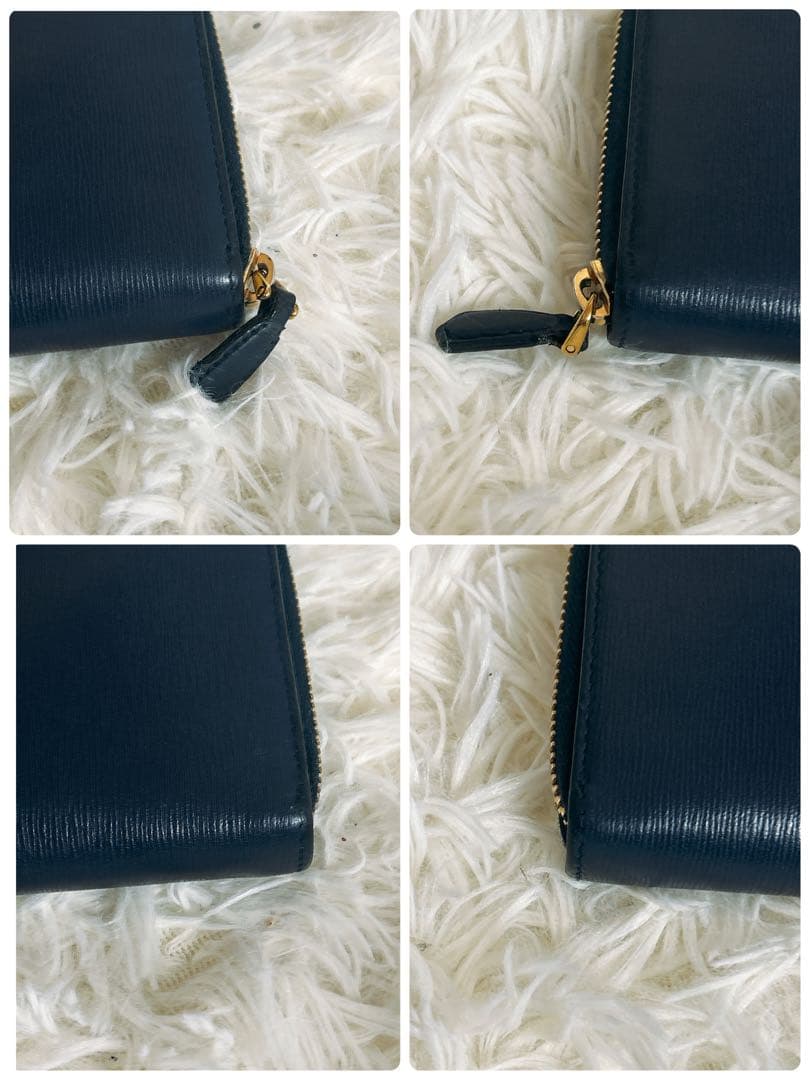 美品 プラダ 長財布 ラウンドジップ ヴィッテロムーブ ネイビー レザー