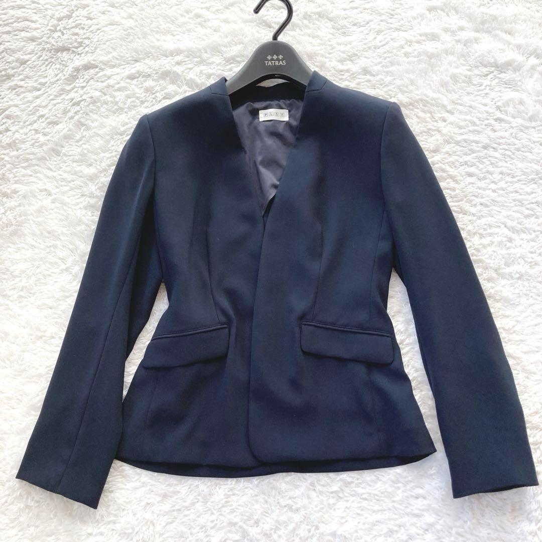 美品✨プラステ　パンツスーツ　ノーカラー　ネイビー　とろみ　手洗い可 Ｌ　大きめ