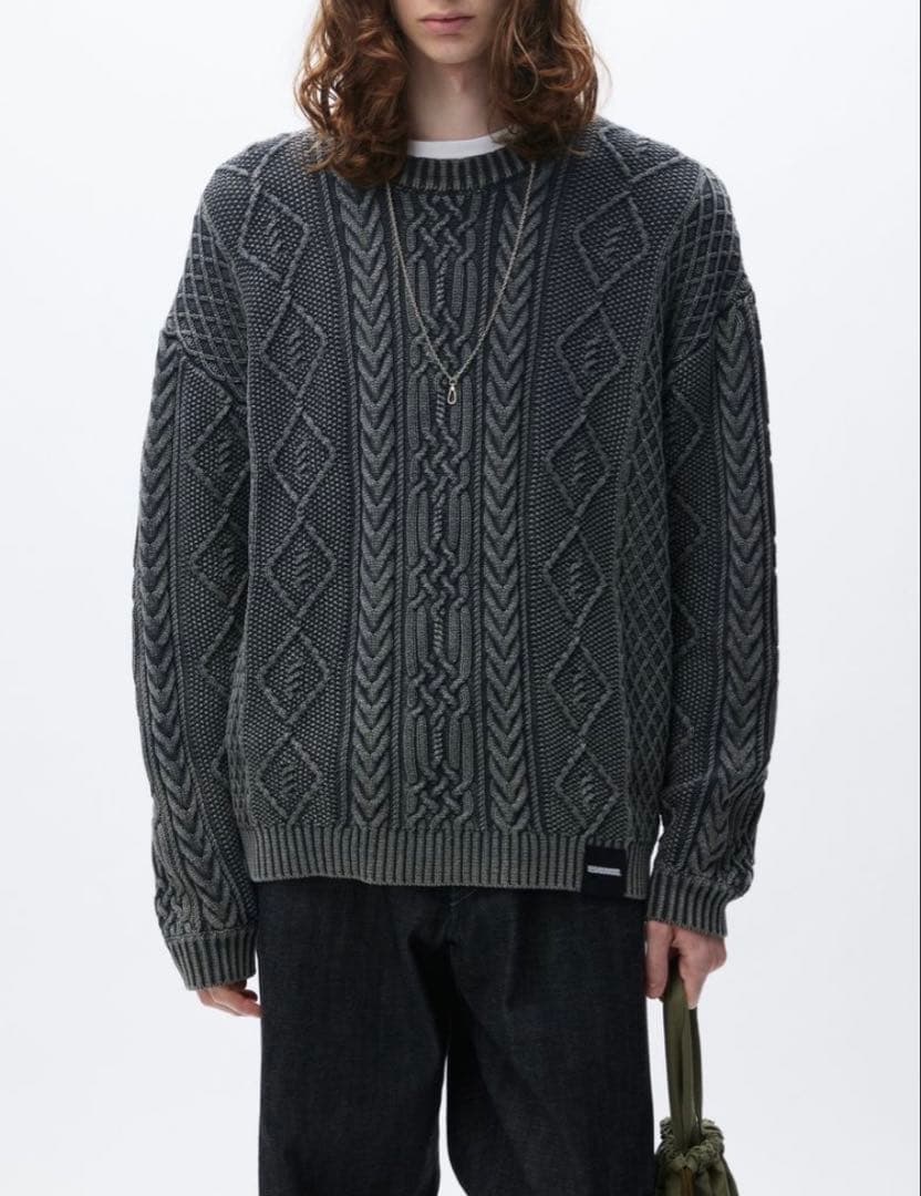 NEIGHBORHOOD CREWNECK CABLE SWEATERブルーM