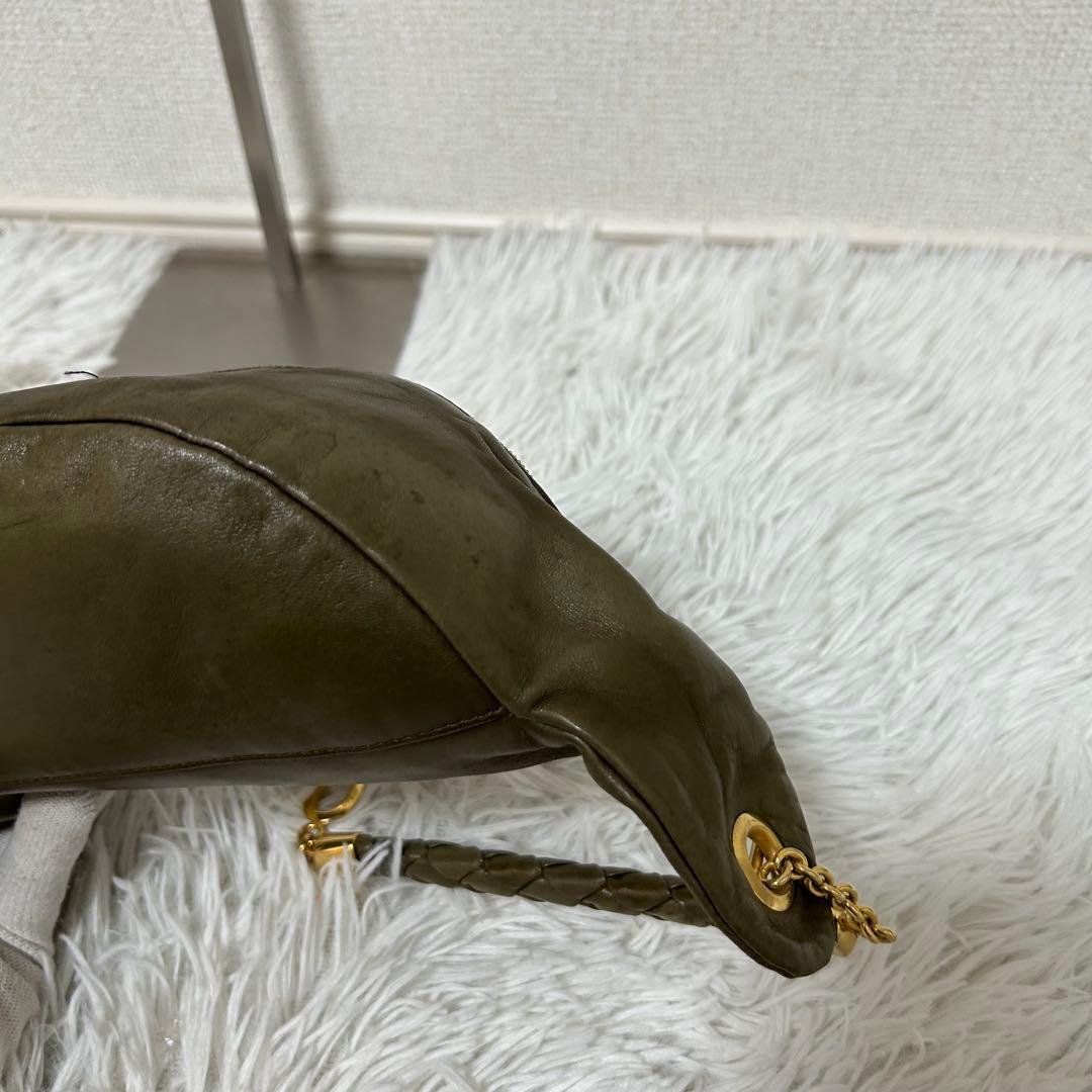 【希少✨ヴィンテージ/チェーン】ボッテガヴェネタ　ボディバッグ　カーキ　本革　金