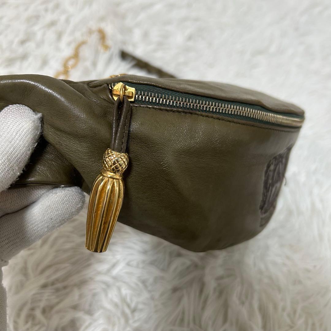 【希少✨ヴィンテージ/チェーン】ボッテガヴェネタ　ボディバッグ　カーキ　本革　金