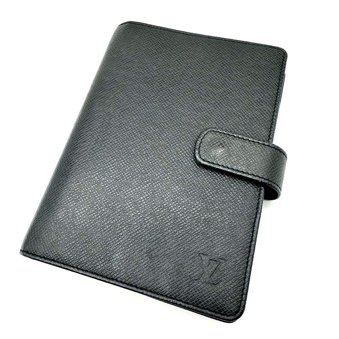 美品★ルイヴィトン 手帳カバー アジェンダMM タイガ 黒　LVロゴ　本革