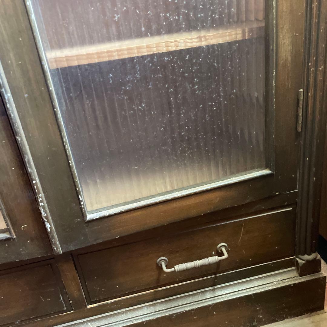 25日迄　ヴィンテージ　アンティーク　レトロ　木製モザイクガラス扉　キャビネット