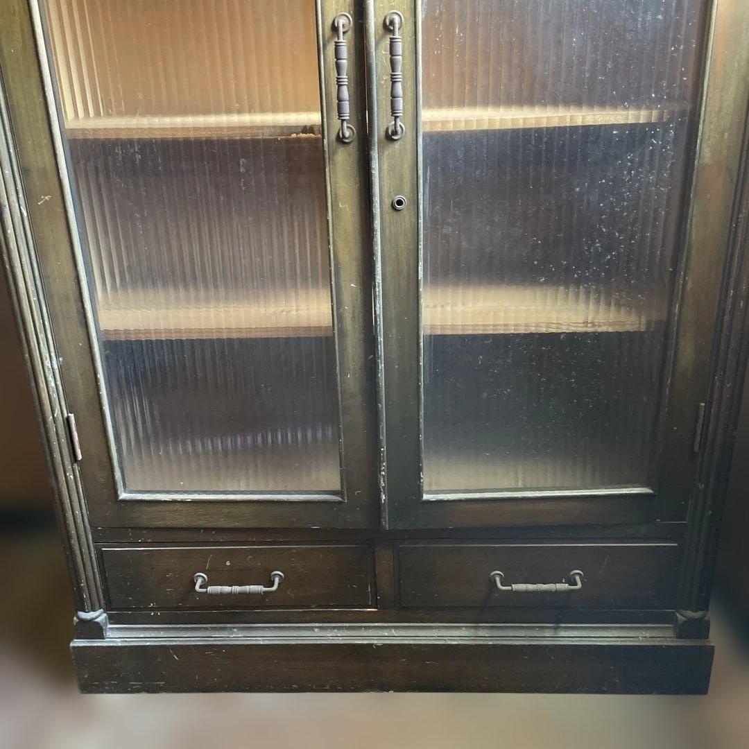 25日迄　ヴィンテージ　アンティーク　レトロ　木製モザイクガラス扉　キャビネット