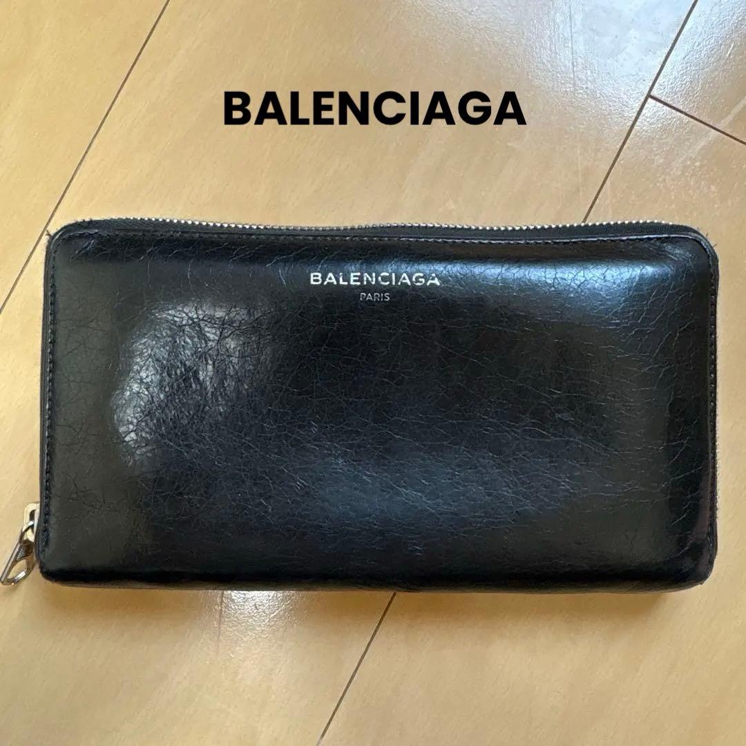 [BALENCIAGA] ラウンドファスナー ブラック レザー ロゴ