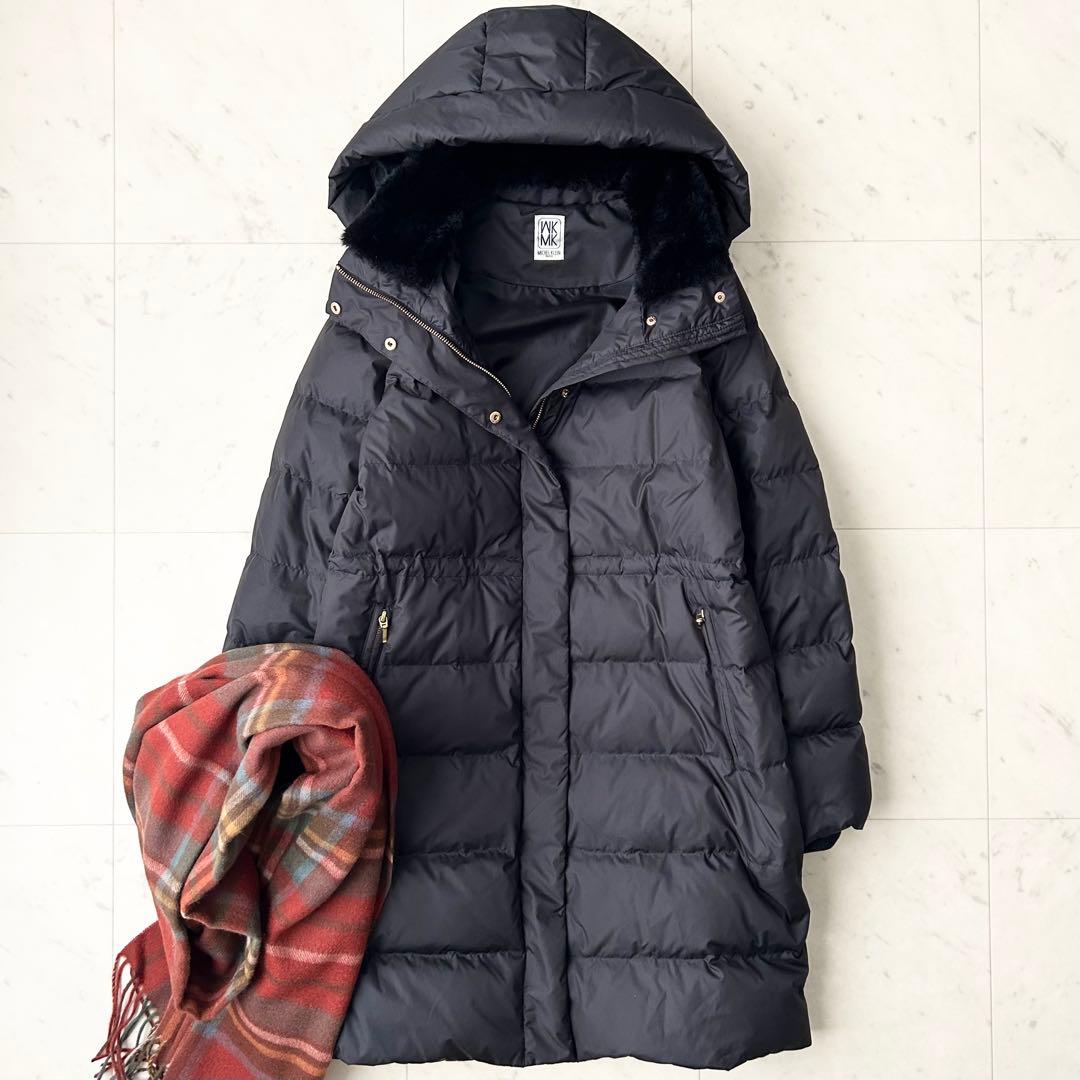 美品 ミッシェルクラン ベーシックタフタ ロングダウン ファー・フード 黒 38