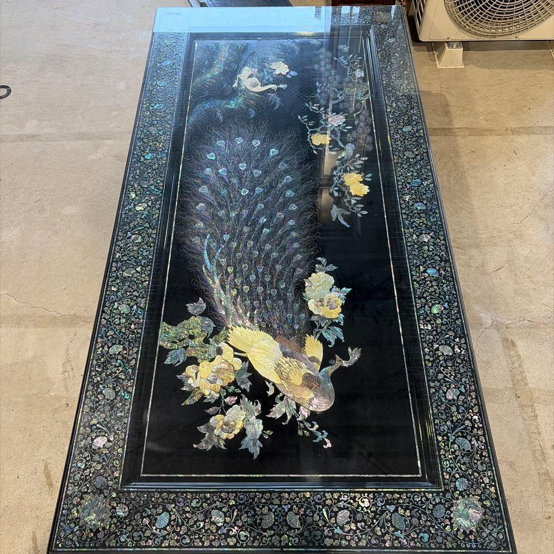 薔*薇様 孔雀装飾のアンティーク座卓