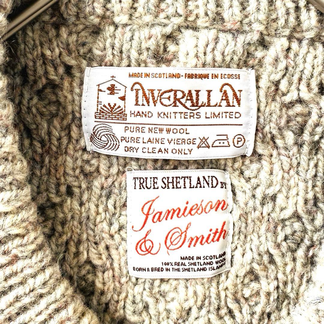 3194A【希少美品】インバーアラン 茶タグ ハンドニットクルーネック ベージュ
