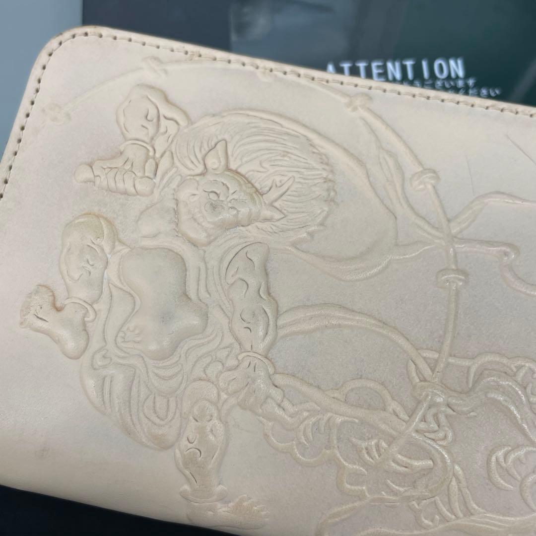 タイムセール新品‼️風神雷神　ラウンド長財布　ベージュ　イタリアンレザー　ヌメ革