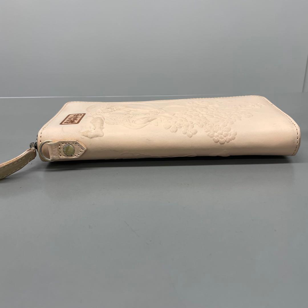 タイムセール新品‼️風神雷神　ラウンド長財布　ベージュ　イタリアンレザー　ヌメ革