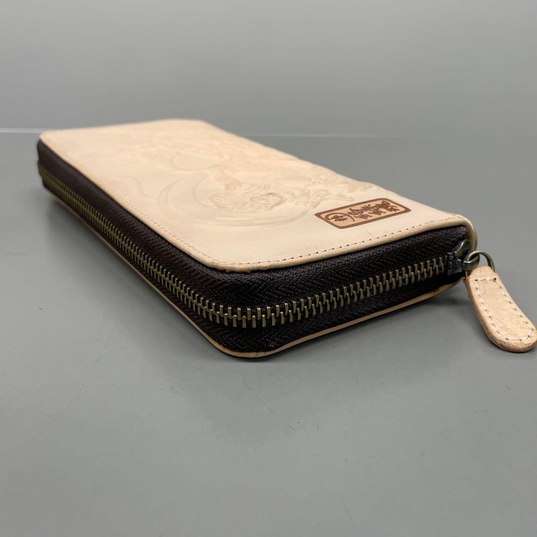 タイムセール新品‼️風神雷神　ラウンド長財布　ベージュ　イタリアンレザー　ヌメ革