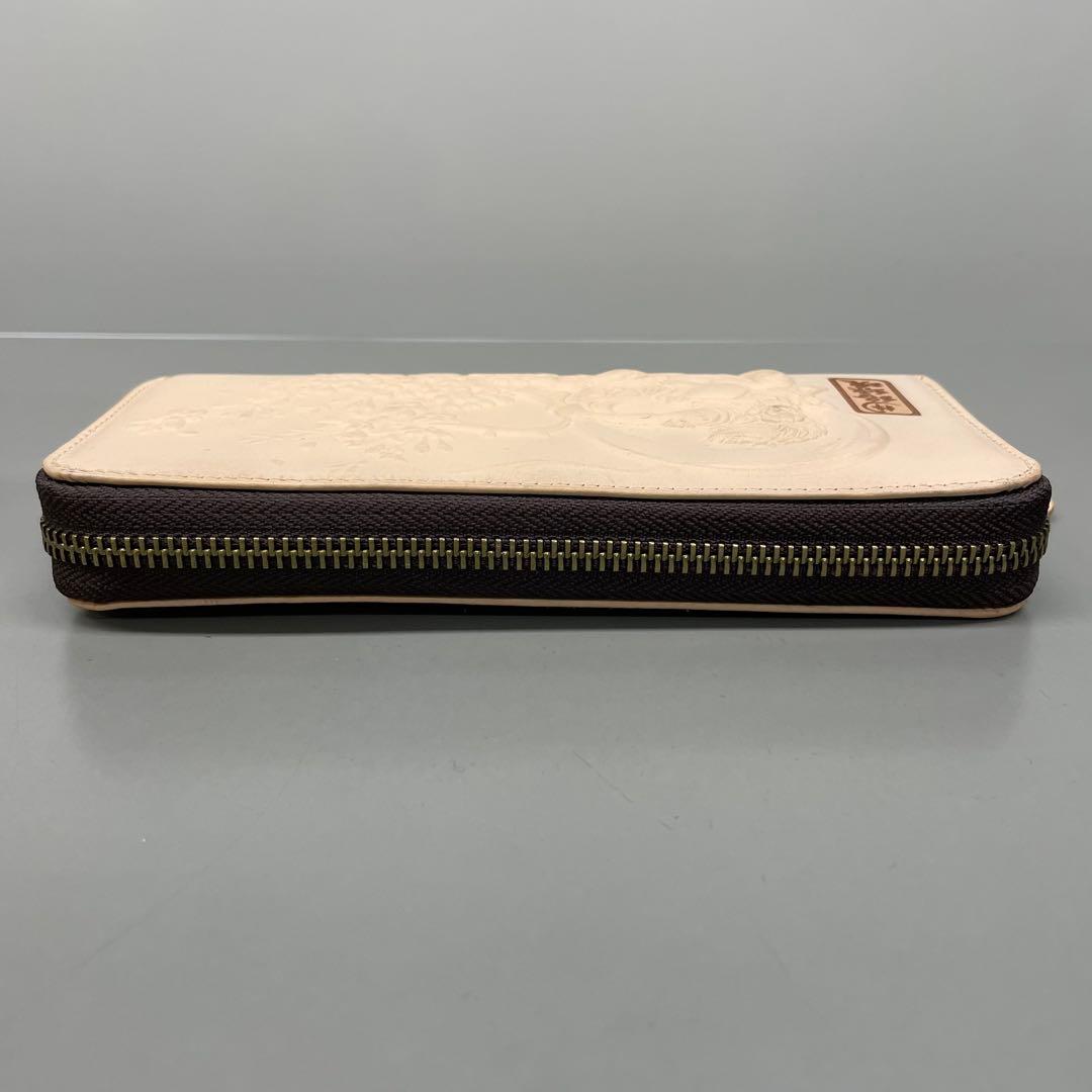 タイムセール新品‼️風神雷神　ラウンド長財布　ベージュ　イタリアンレザー　ヌメ革