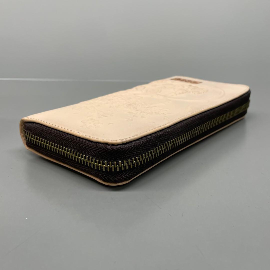 タイムセール新品‼️風神雷神　ラウンド長財布　ベージュ　イタリアンレザー　ヌメ革