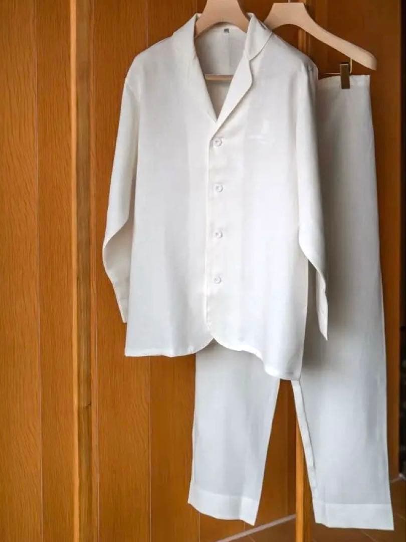 麻100% ホワイトパジャマセット L