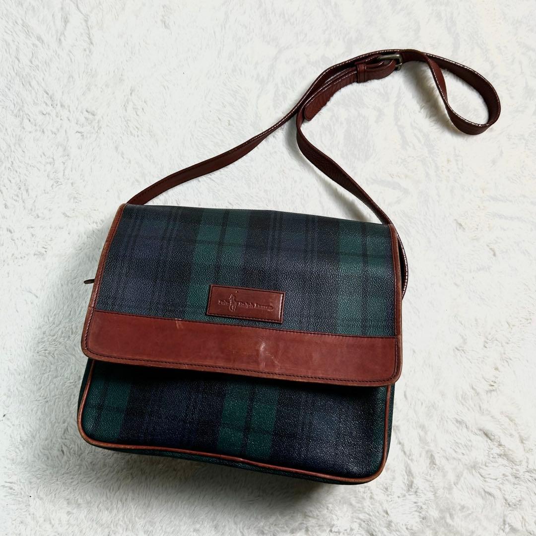 POLO RALPH LAUREN メッセンジャーバック　PVCレザー 緑